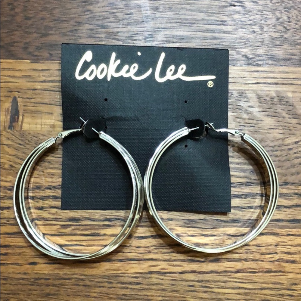 Cookie Lee Threaded Silver Hoops